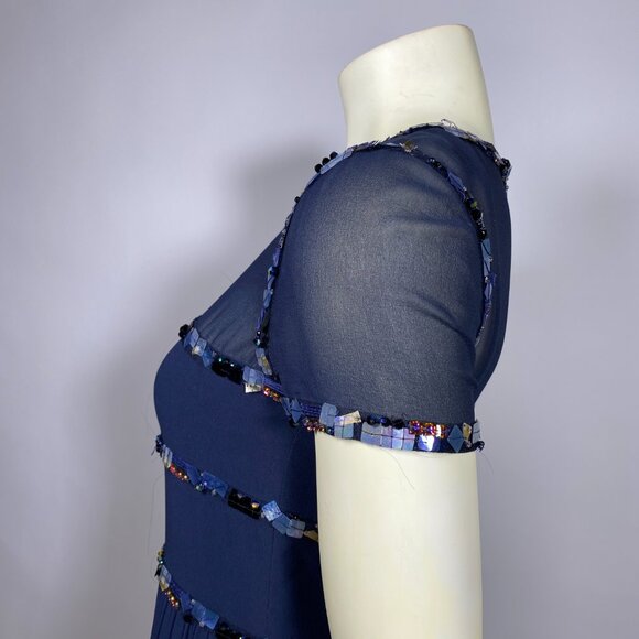 CHANEL Navy Silk Sequin Trim Cruise 2015  Dress *As Is* SAMPLE - Picture 11 of 16